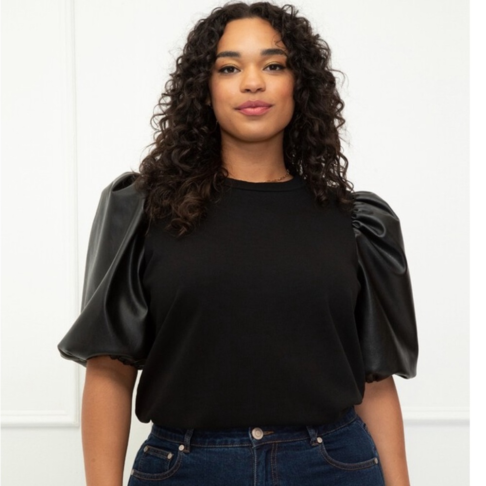 ELOQUII Elements Leather Sleeve Sweatshirt